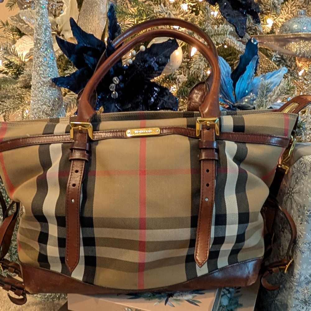 Burberry Beige and Brown Plaid Handbag